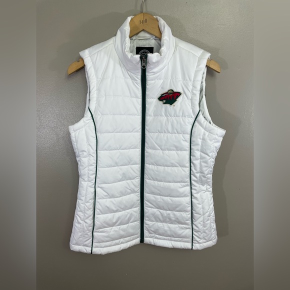NHL Jackets & Blazers - NHL Minnesota Wild Women's Zip-Up Polyfill Vest in White Medium